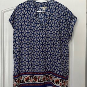 Miami Blue and Red Geometric Floral Blouse